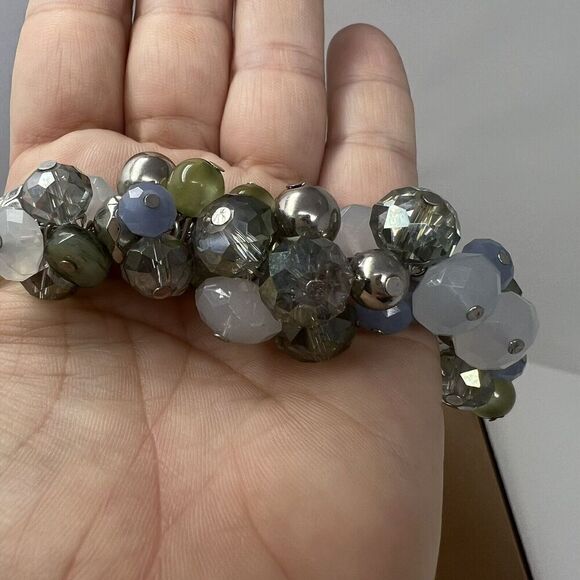 Chico's Necklace Silver Beaded Cluster Beads Sparkle Faceted Adjustable - Picture 2 of 6